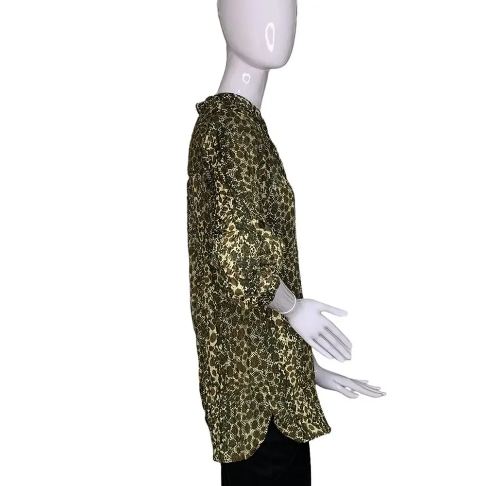 Kim Rogers Top Button Down Size M Brown Animal Print